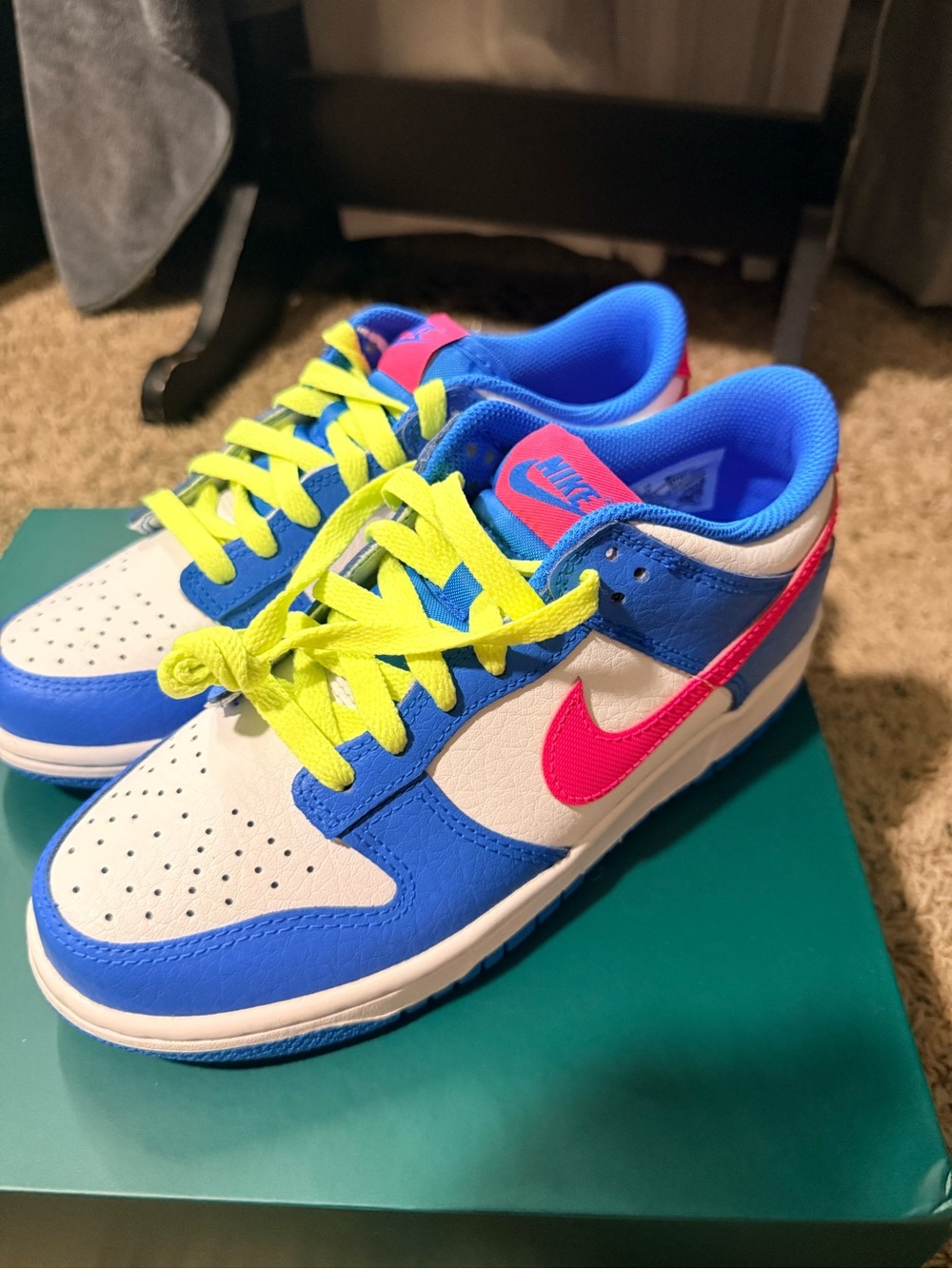 Nike Dunk Low GS Blue Pink Neon Yellow Sneakers Size 6Y IB7471-400